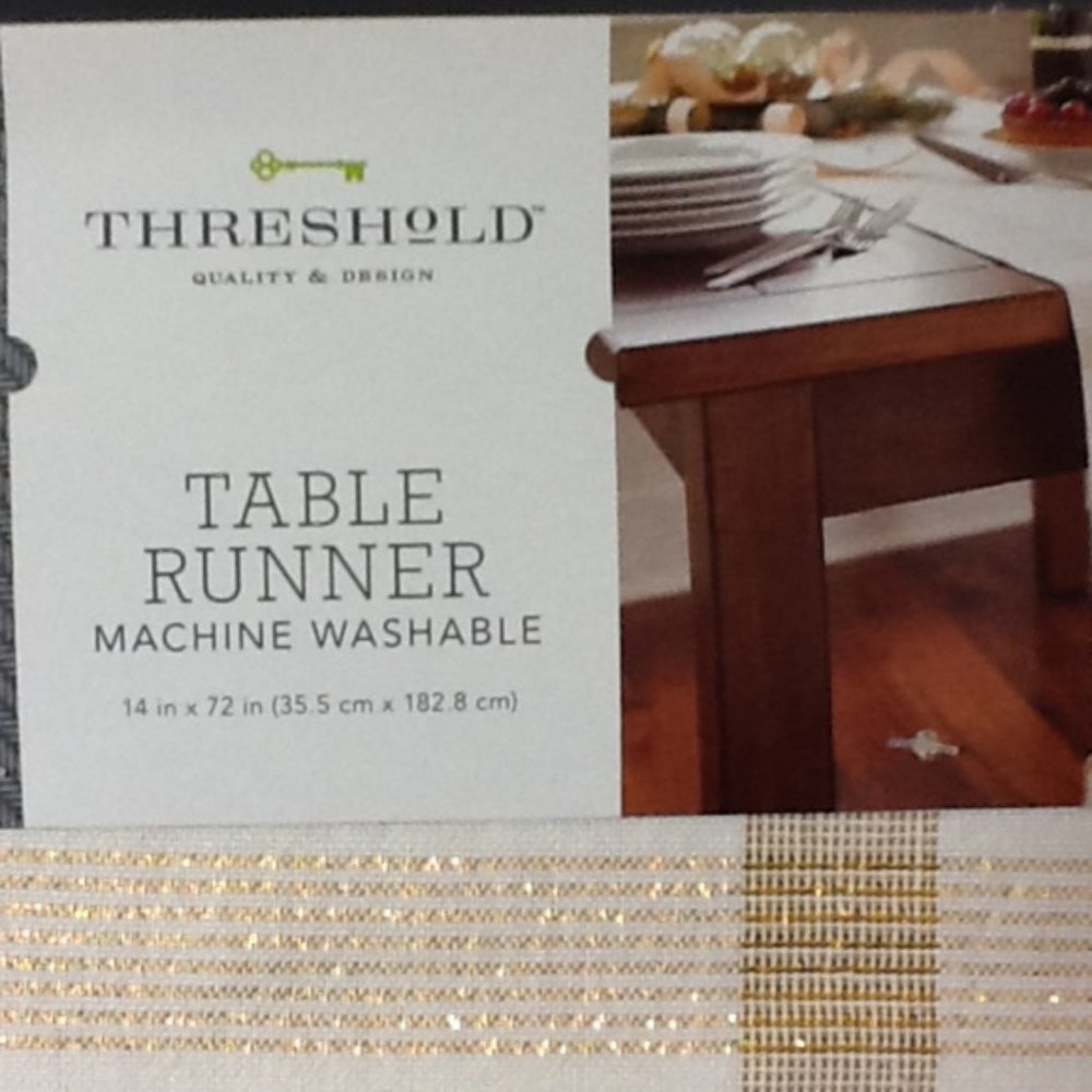 2 Table Runners, Cream with gold threads- 14x72 - Picture 2 of 4